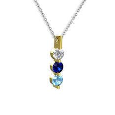 Trinity Taşlı Kolye - Swarovski, lab safir ve akuamarin 14 ayar altın kolye (40 cm beyaz altın rolo zincir) #1dlxkyu