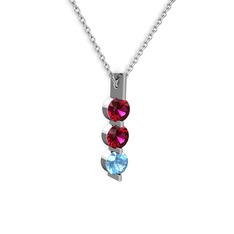 Rodolit garnet ve akuamarin 8 ayar beyaz altın kolye (40 cm beyaz altın rolo zincir)