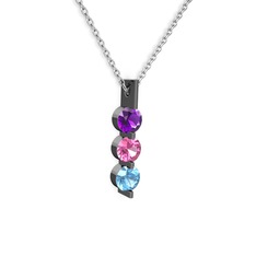Trinity Taşlı Kolye - Ametist, pembe kuvars ve akuamarin 925 ayar siyah rodyum kaplama gümüş kolye (40 cm beyaz altın rolo zincir) #1drkprp