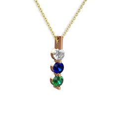 Swarovski, lab safir ve yeşil kuvars 8 ayar rose altın kolye (40 cm altın rolo zincir)