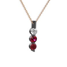 Swarovski, rodolit garnet ve kök yakut 925 ayar siyah rodyum kaplama gümüş kolye (40 cm gümüş rolo zincir)