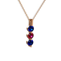 Trinity Taşlı Kolye - Lab safir ve rodolit garnet 8 ayar rose altın kolye (40 cm rose altın rolo zincir) #1e3mafq