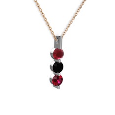 Trinity Taşlı Kolye - Kök yakut, siyah zirkon ve rodolit garnet 8 ayar beyaz altın kolye (40 cm rose altın rolo zincir) #1e5jvm8