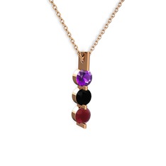 Trinity Taşlı Kolye - Ametist, siyah zirkon ve kök yakut 8 ayar rose altın kolye (40 cm gümüş rolo zincir) #1e7nckm