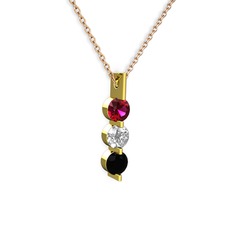 Rodolit garnet, swarovski ve siyah zirkon 8 ayar altın kolye (40 cm gümüş rolo zincir)