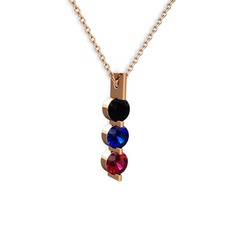 Siyah zirkon, lab safir ve rodolit garnet 925 ayar rose altın kaplama gümüş kolye (40 cm gümüş rolo zincir)
