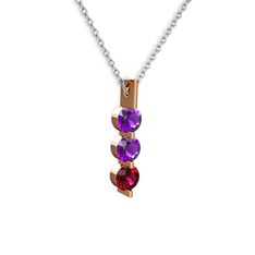 Trinity Taşlı Kolye - Ametist ve rodolit garnet 8 ayar rose altın kolye (40 cm beyaz altın rolo zincir) #1eb146u