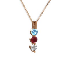 Trinity Taşlı Kolye - Akuamarin, kök yakut ve swarovski 14 ayar rose altın kolye (40 cm rose altın rolo zincir) #1ebdr4j