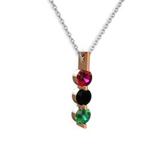 Trinity Taşlı Kolye - Rodolit garnet, siyah zirkon ve yeşil kuvars 925 ayar rose altın kaplama gümüş kolye (40 cm beyaz altın rolo zincir) #1ebejnc