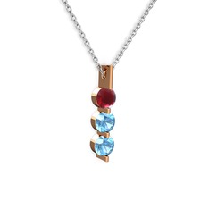 Trinity Taşlı Kolye - Kök yakut ve akuamarin 14 ayar rose altın kolye (40 cm gümüş rolo zincir) #1eeg6bm