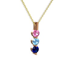 Pembe kuvars, akuamarin ve lab safir 925 ayar rose altın kaplama gümüş kolye (40 cm gümüş rolo zincir)