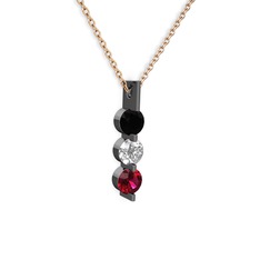 Trinity Taşlı Kolye - Siyah zirkon, swarovski ve rodolit garnet 925 ayar siyah rodyum kaplama gümüş kolye (40 cm gümüş rolo zincir) #1ehzm8n