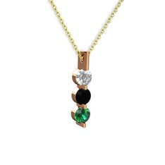 Trinity Taşlı Kolye - Swarovski, siyah zirkon ve yeşil kuvars 8 ayar rose altın kolye (40 cm altın rolo zincir) #1ei1apg