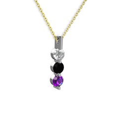 Trinity Taşlı Kolye - Swarovski, siyah zirkon ve ametist 8 ayar beyaz altın kolye (40 cm gümüş rolo zincir) #1eiw30