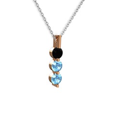 Siyah zirkon ve akuamarin 925 ayar rose altın kaplama gümüş kolye (40 cm gümüş rolo zincir)