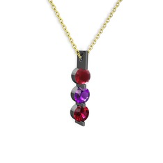 Trinity Taşlı Kolye - Kök yakut, ametist ve rodolit garnet 925 ayar siyah rodyum kaplama gümüş kolye (40 cm altın rolo zincir) #1ekh6e1