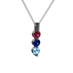 Rodolit garnet, lab safir ve akuamarin 925 ayar siyah rodyum kaplama gümüş kolye (40 cm gümüş rolo zincir)