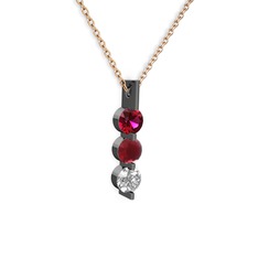 Trinity Taşlı Kolye - Rodolit garnet, kök yakut ve swarovski 925 ayar siyah rodyum kaplama gümüş kolye (40 cm rose altın rolo zincir) #1emqvae