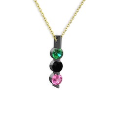 Trinity Taşlı Kolye - Yeşil kuvars, siyah zirkon ve pembe kuvars 925 ayar siyah rodyum kaplama gümüş kolye (40 cm altın rolo zincir) #1eppa55