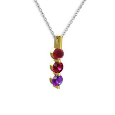 Trinity Taşlı Kolye - Kök yakut, rodolit garnet ve ametist 925 ayar altın kaplama gümüş kolye (40 cm gümüş rolo zincir) #1eux84a
