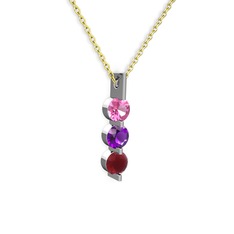 Trinity Taşlı Kolye - Pembe kuvars, ametist ve kök yakut 925 ayar gümüş kolye (40 cm gümüş rolo zincir) #1ey219t