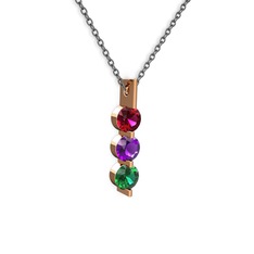 Trinity Taşlı Kolye - Rodolit garnet, ametist ve yeşil kuvars 14 ayar rose altın kolye (40 cm gümüş rolo zincir) #1eyni5m