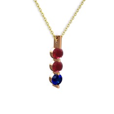 Trinity Taşlı Kolye - Kök yakut ve lab safir 925 ayar rose altın kaplama gümüş kolye (40 cm altın rolo zincir) #1f4bylk