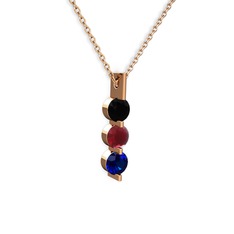 Siyah zirkon, kök yakut ve lab safir 925 ayar rose altın kaplama gümüş kolye (40 cm rose altın rolo zincir)
