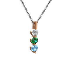 Swarovski, yeşil kuvars ve akuamarin 14 ayar rose altın kolye (40 cm gümüş rolo zincir)
