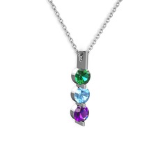 Yeşil kuvars, akuamarin ve ametist 8 ayar beyaz altın kolye (40 cm beyaz altın rolo zincir)