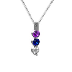 Trinity Taşlı Kolye - Ametist, lab safir ve swarovski 925 ayar gümüş kolye (40 cm gümüş rolo zincir) #1fc63k2