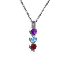 Trinity Taşlı Kolye - Ametist, akuamarin ve kök yakut 8 ayar beyaz altın kolye (40 cm gümüş rolo zincir) #1fdjo9c