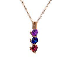 Ametist, lab safir ve rodolit garnet 925 ayar rose altın kaplama gümüş kolye (40 cm gümüş rolo zincir)