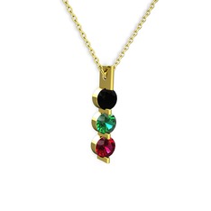 Siyah zirkon, yeşil kuvars ve rodolit garnet 8 ayar altın kolye (40 cm altın rolo zincir)