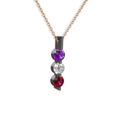 Trinity Taşlı Kolye - Ametist, swarovski ve rodolit garnet 925 ayar siyah rodyum kaplama gümüş kolye (40 cm gümüş rolo zincir) #1fngs6e