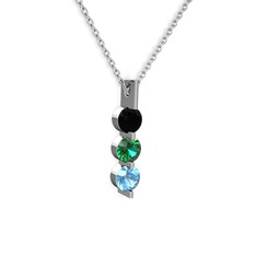 Trinity Taşlı Kolye - Siyah zirkon, yeşil kuvars ve akuamarin 14 ayar beyaz altın kolye (40 cm gümüş rolo zincir) #1fnyuba