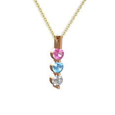 Trinity Taşlı Kolye - Pembe kuvars, akuamarin ve swarovski 925 ayar rose altın kaplama gümüş kolye (40 cm altın rolo zincir) #1fpnaaw
