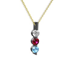 Trinity Taşlı Kolye - Swarovski, rodolit garnet ve akuamarin 925 ayar siyah rodyum kaplama gümüş kolye (40 cm altın rolo zincir) #1frih2q