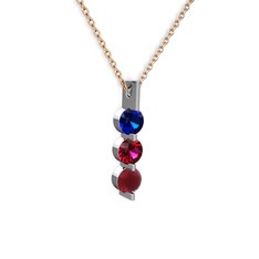 Trinity Taşlı Kolye - Lab safir, rodolit garnet ve kök yakut 14 ayar beyaz altın kolye (40 cm rose altın rolo zincir) #1fz6b8f