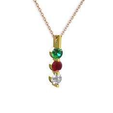 Yeşil kuvars, kök yakut ve swarovski 8 ayar altın kolye (40 cm gümüş rolo zincir)