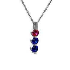 Trinity Taşlı Kolye - Rodolit garnet ve lab safir 14 ayar beyaz altın kolye (40 cm gümüş rolo zincir) #1g7e5py