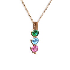 Trinity Taşlı Kolye - Yeşil kuvars, akuamarin ve pembe kuvars 8 ayar rose altın kolye (40 cm gümüş rolo zincir) #1g7grj1