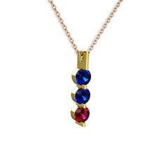 Trinity Taşlı Kolye - Lab safir ve rodolit garnet 8 ayar altın kolye (40 cm rose altın rolo zincir) #1g9rfjq