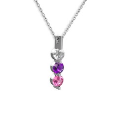 Trinity Taşlı Kolye - Swarovski, ametist ve pembe kuvars 8 ayar beyaz altın kolye (40 cm beyaz altın rolo zincir) #1ga2gct