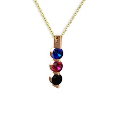 Lab safir, rodolit garnet ve siyah zirkon 8 ayar rose altın kolye (40 cm altın rolo zincir)