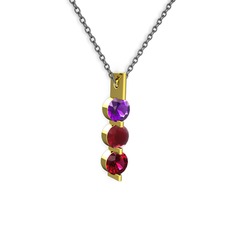 Trinity Taşlı Kolye - Ametist, kök yakut ve rodolit garnet 8 ayar altın kolye (40 cm gümüş rolo zincir) #1geeutr