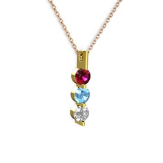 Rodolit garnet, akuamarin ve swarovski 8 ayar altın kolye (40 cm gümüş rolo zincir)