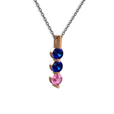 Lab safir ve pembe kuvars 925 ayar rose altın kaplama gümüş kolye (40 cm gümüş rolo zincir)