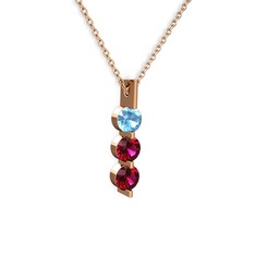 Akuamarin ve rodolit garnet 925 ayar rose altın kaplama gümüş kolye (40 cm gümüş rolo zincir)
