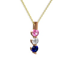 Trinity Taşlı Kolye - Pembe kuvars, swarovski ve lab safir 14 ayar rose altın kolye (40 cm altın rolo zincir) #1ghobbr
